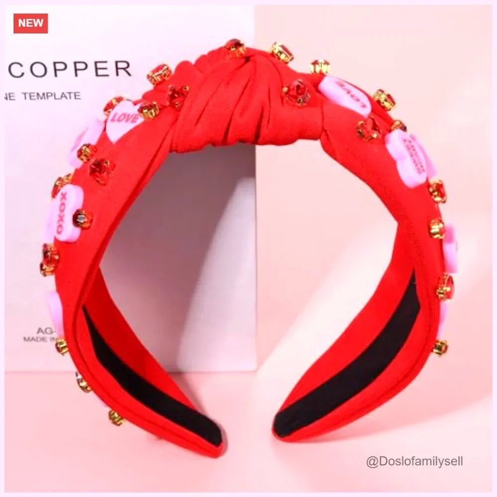 Valentine's Day Headband Rhinestone Crystal Top Knot Hair Accessory Holiday Gift